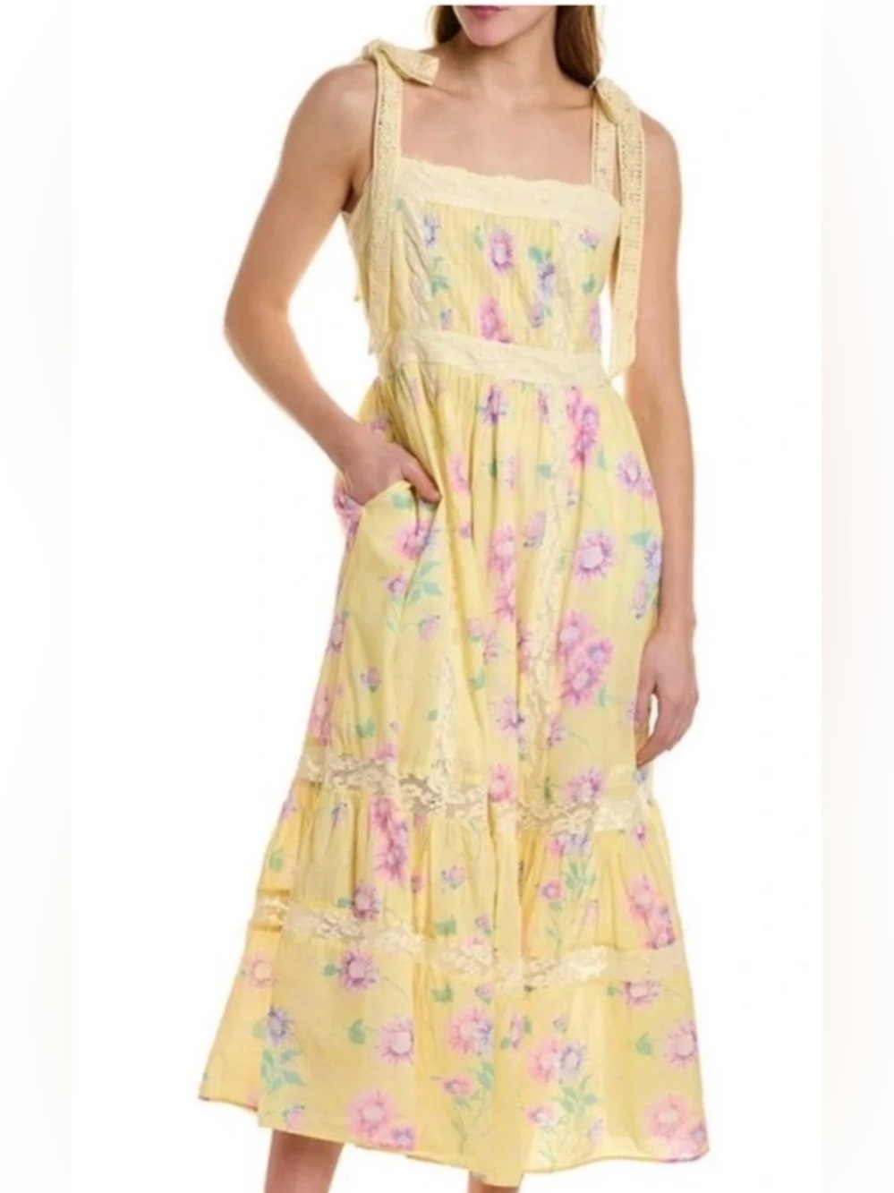 LoveShackFancy Ayala Floral Lace-Trim Midi Dress